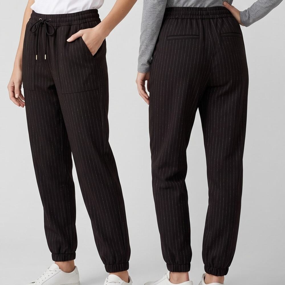 Nine West Medium Black Jogger Pants Polyester Rayon Spandex Pin Stripes
